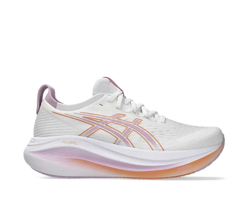 Asics Gel-Nimbus 27 W White/Light Ube — running femme amorti Gel maximal longue distance