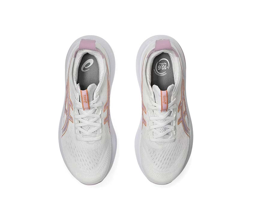 Asics Gel-Nimbus 27 W White/Light Ube arrière — amorti Gel talon femme