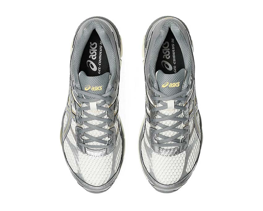 Asics Gel Cumulus 16 Clay Grey détail — mesh et suède structuré