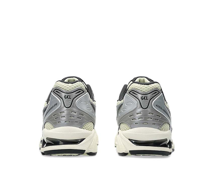 Asics Gel Kayano 14 Oyster White détail — cuir synthétique et mesh premium