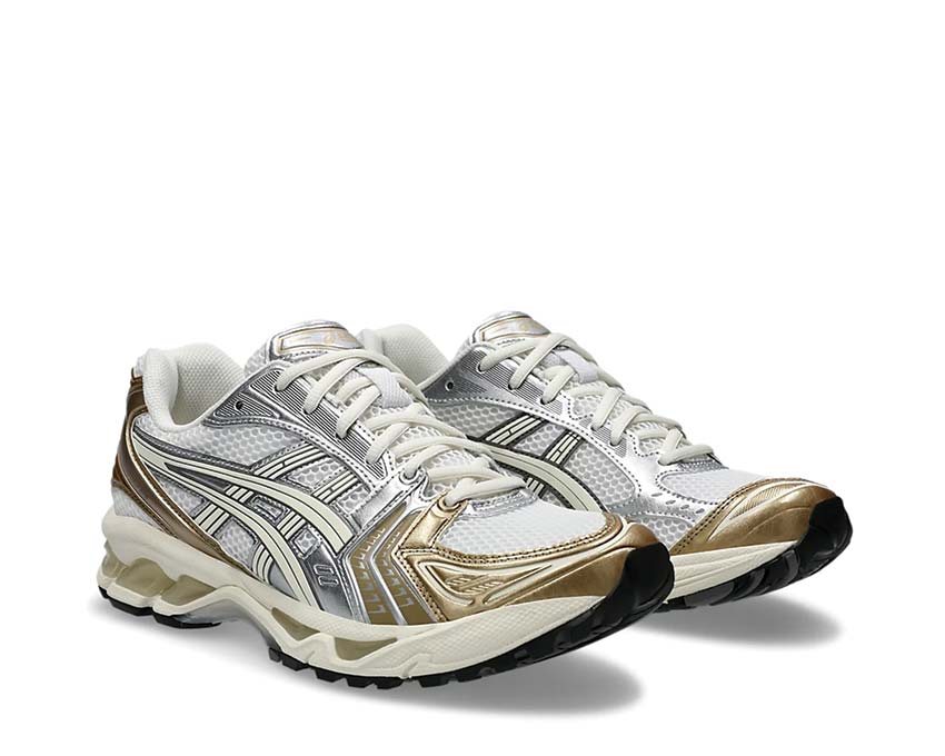 Asics Gel Kayano 14 Cream Gold vue latérale — tige mesh vintage crème doré
