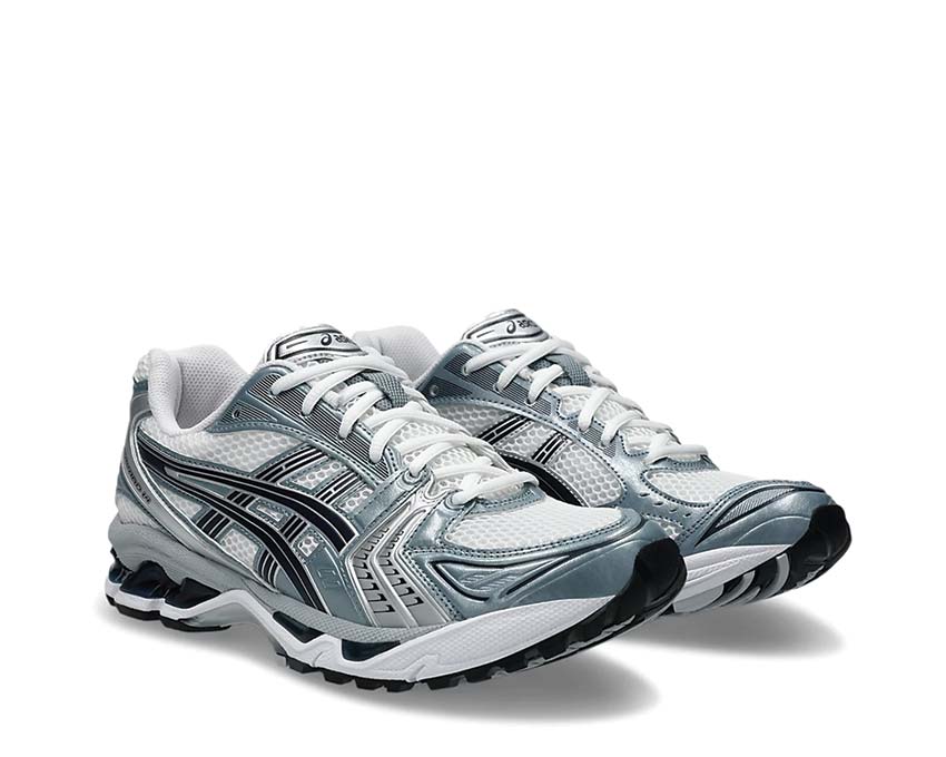 Asics Gel Kayano 14 White/Fjord Grey vue latérale — tige mesh respirante