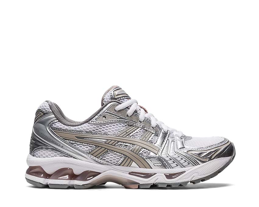 Asics Gel Kayano 14 White/Moonrock — running mixte amorti Gel avant/arrière