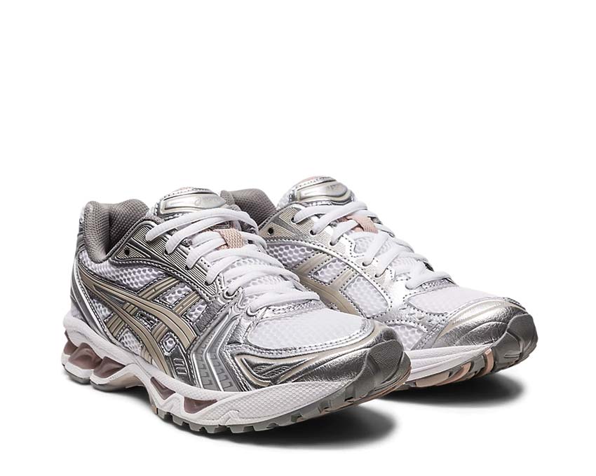 Asics Gel Kayano 14 White/Moonrock vue latérale — tige mesh respirante