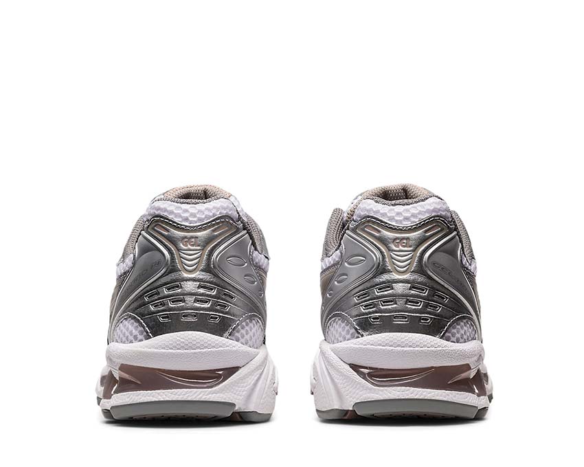 Asics Gel Kayano 14 White/Moonrock détail — cuir synthétique et mesh