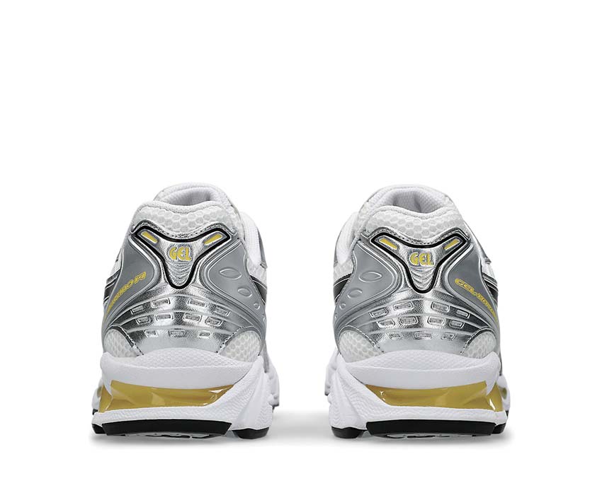 Asics Gel Kayano 14 White/Tai Chi Yellow détail — cuir synthétique et mesh