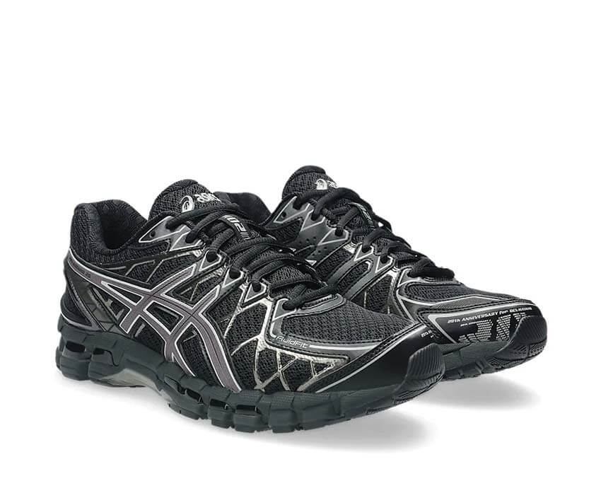 Asics Gel Kayano 20 Black vue latérale — tige mesh respirante cage FLUIDFIT renforts TPU