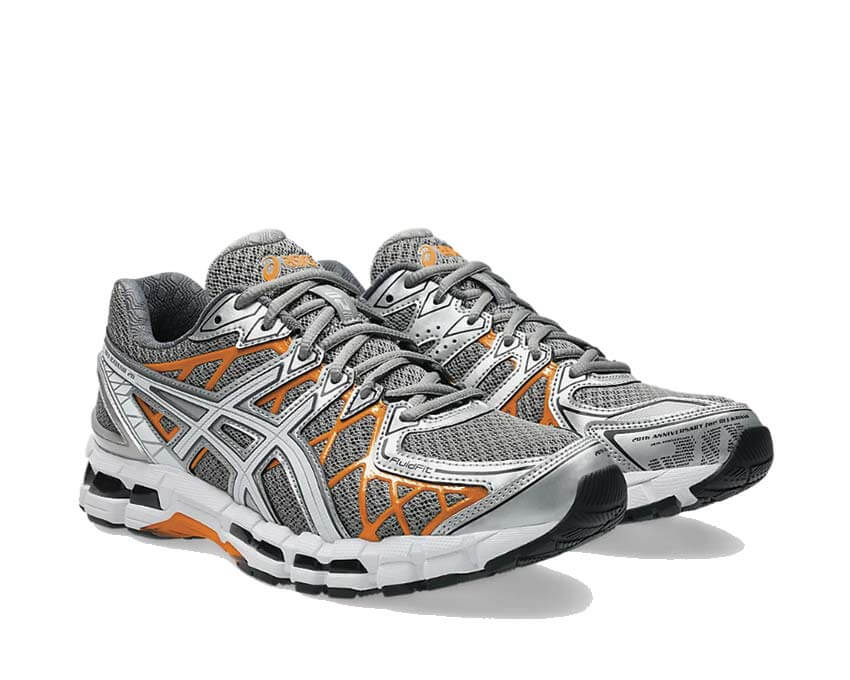 Asics Gel Kayano 20 Clay Grey vue latérale — tige mesh FluidFit respirante
