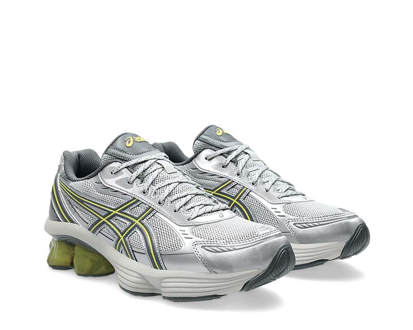 Asics Gel Kinetic Fluent Glacier Grey/Steel Grey side view — breathable mesh upper