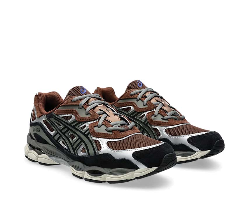 Asics Gel NYC Reddish Brown/Black vista lateral — parte superior mesh y cuero vintage