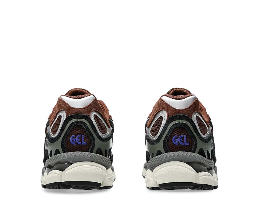 Asics Gel NYC Reddish Brown/Black detalle — mesh y cuero estilo urbano