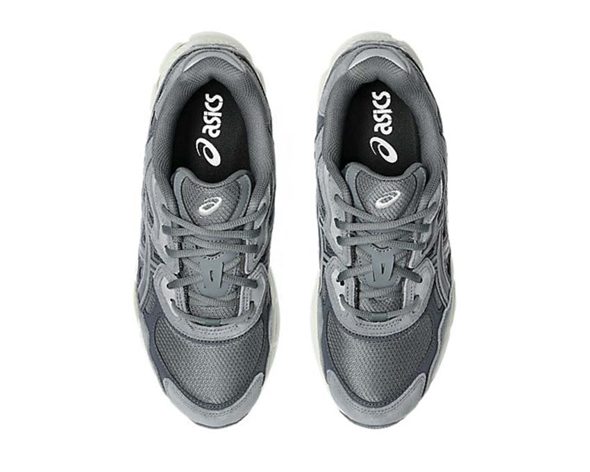 Asics Gel NYC Steel Grey / Carrier Grey détail — mesh et suède gris acier 90s
