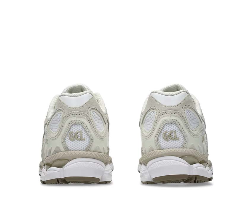 Asics Gel NYC White/Feather Grey détail — mesh et suède 90s