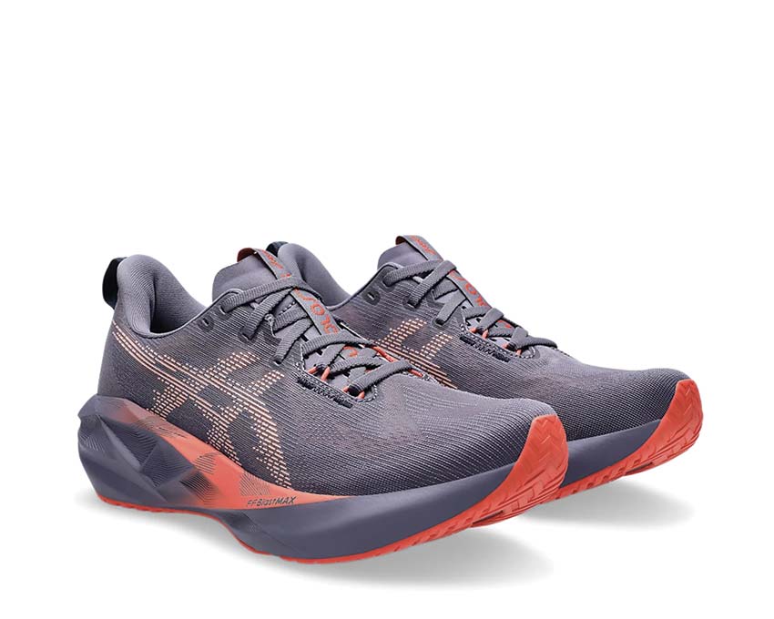 Asics Novablast 5 Greyish Purple/Coral Reef vue latérale — tige mesh légère