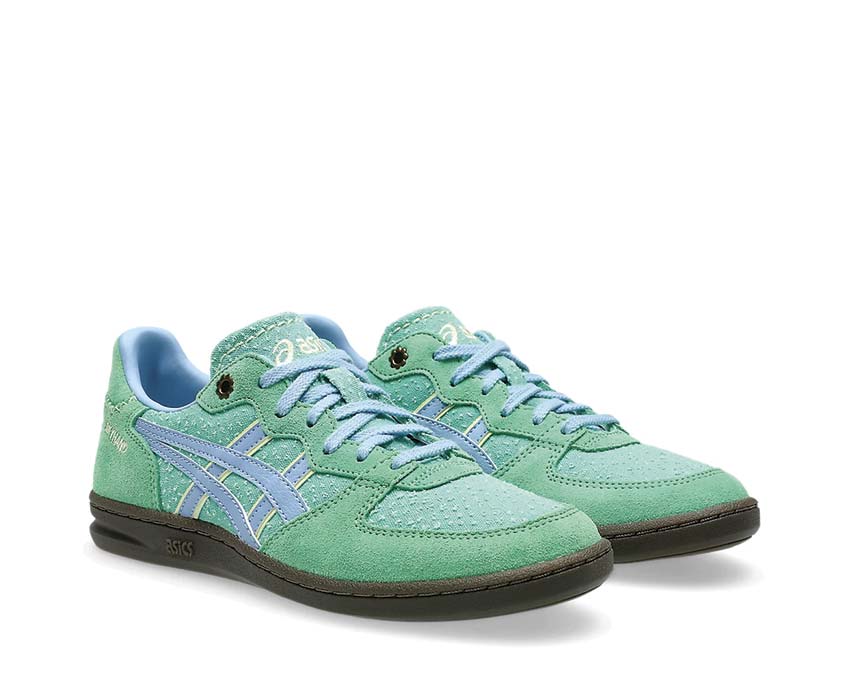 Asics Skyhand OG Stone Wash vue latérale — cuir et tissu vintage peppermint
