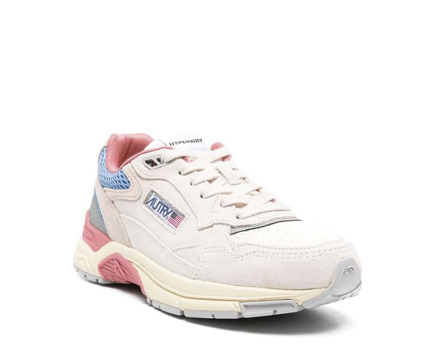 Autry Hyperway Low W Blanc/Allure vue latérale — mesh blanc daim rose