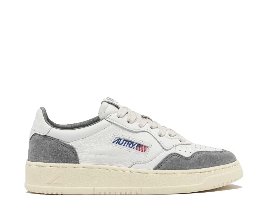Autry Medalist Low Goat Suede White Grey — zapatilla hombre cuero retro sport