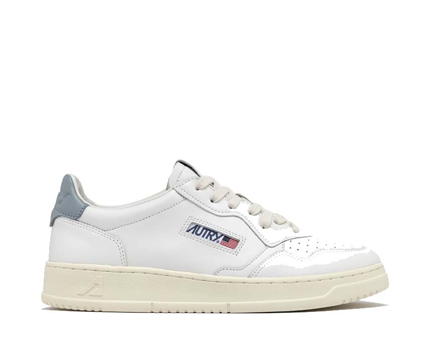 Autry Medalist Low W Leather White Silver Blue — sneaker femme cuir rétro sport