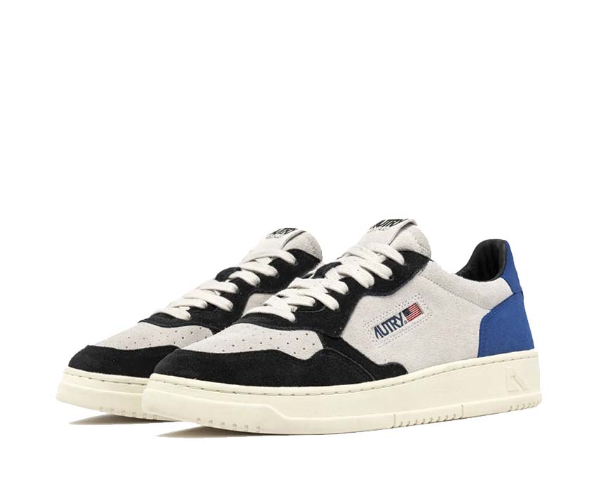 Autry Medalist Low Tricolore Suede Electric Black vue latérale — cuir et daim bicolore