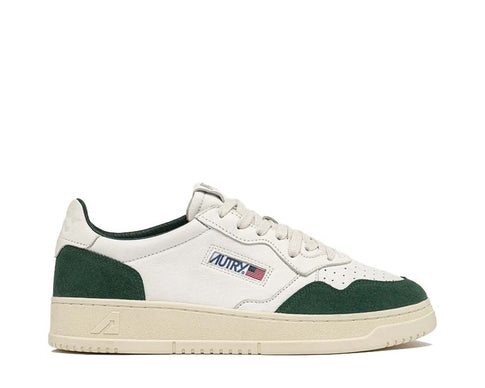 Autry Medalist Low Cuir Blanc/Daim Vert Bouteille — sneaker homme cuir blanc vert premium