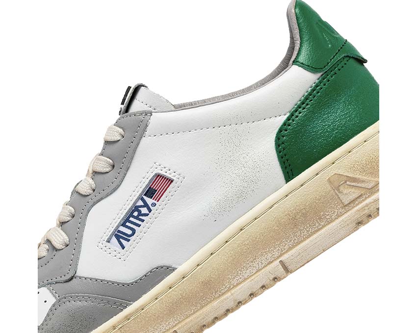 Autry Super Vintage Low Leat White Green Grey vue latérale — tricolore