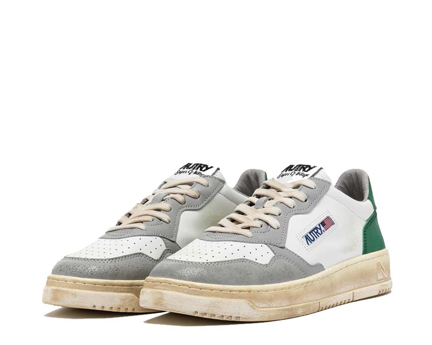 Autry Super Vintage Low Leat White Green Grey semelle — semelle gomme