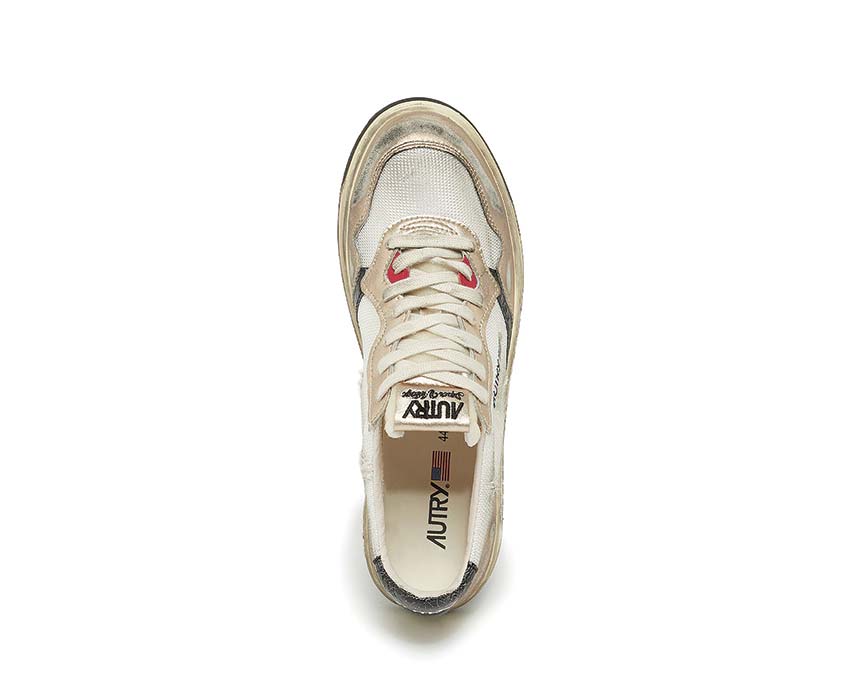 Autry Super Vintage Low Mesh Suede White Gold détail — logo doré