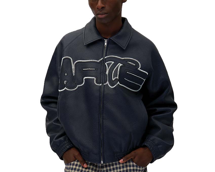 Arte Big Logo Leather Jacket Navy — chaqueta de cuero unisex gran logo navy