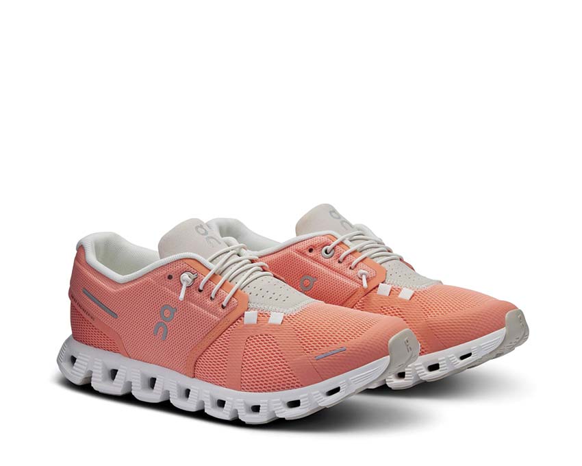 On Cloud 5 W Flamingo/Pearl vista lateral — parte superior ligera zapatilla mujer
