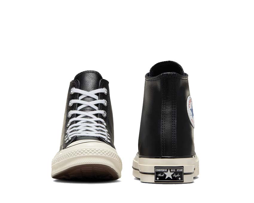 Converse Chuck 70 Hi Black/White/Egret detalle — parche tobillo tricolor lona
