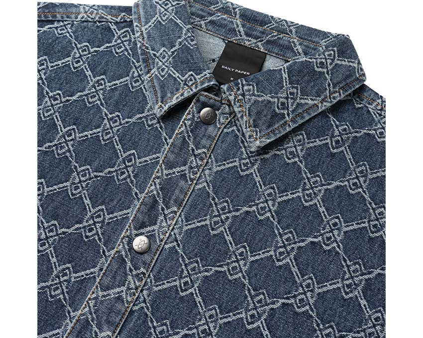 Daily Paper Rahul Shield Shirt Blue détail — col boutonné logo