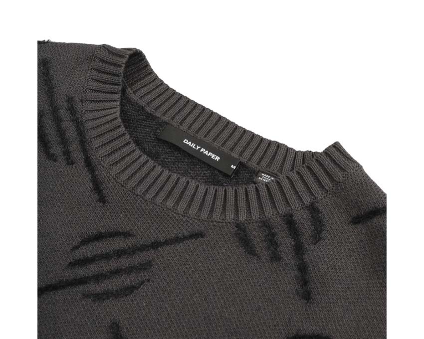 Daily Paper Tevin Monogram Knit Sweater Grey vista laterale — motivo monogramma