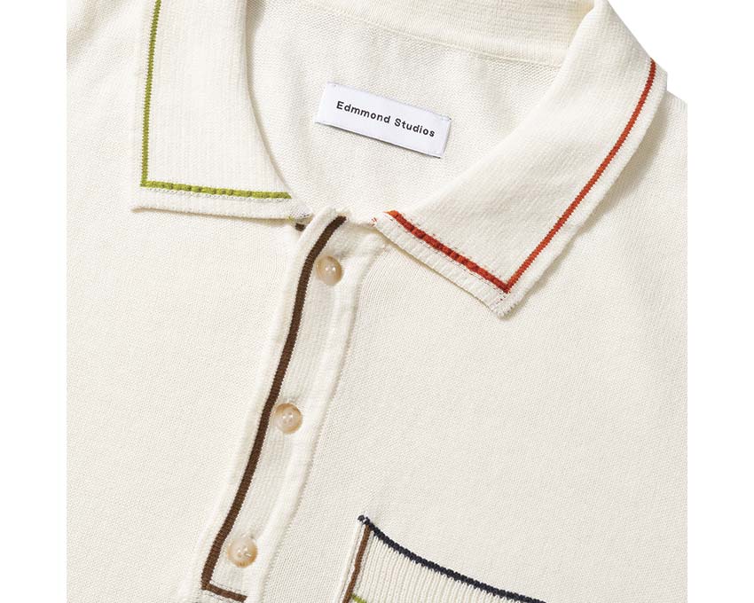 Edmmond Studios Dinner's Polo Off White vue latérale — coton piqué écru