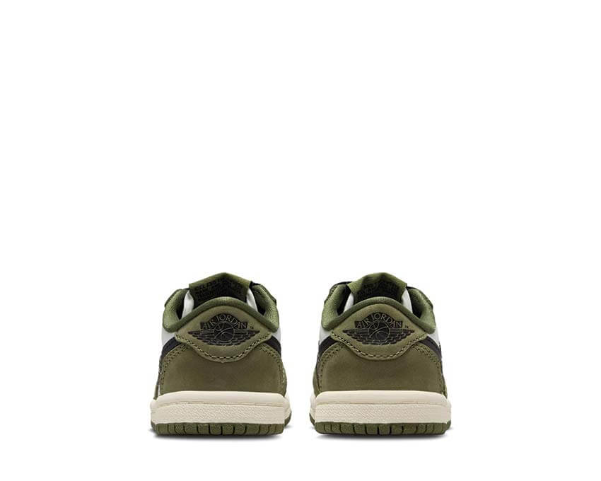 Jordan 1 Retro Low OG TD Medium Olive détail — cuir olive black summit white