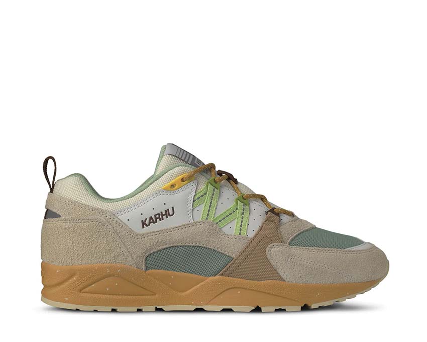 Karhu Fusion 2.0 x MÖLKKY Turtledove Shadow Lime — sneaker homme collab jeu finlandais