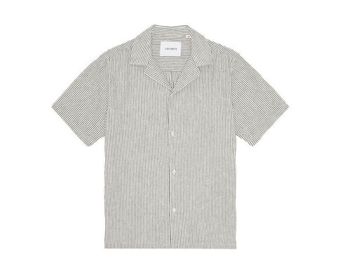 Les Deux Lukas Stripe Cotton Linen Shirt Dark Navy — chemise homme rayée marine