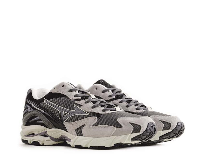 Mizuno Wave Rider 10 Yokai Grey vue latérale — mesh respirant imprimé Yokai