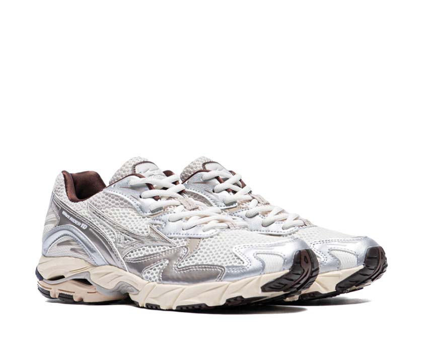 Mizuno Wave Rider 10 Metallic Pack 2 Khaki/Summer Sand Seitenansicht — atmungsaktives Mesh
