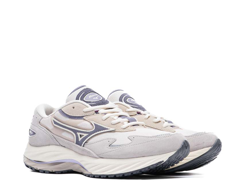 Mizuno Wave Rider Beta White Sand/Grey Stone vue latérale — mesh respirant running