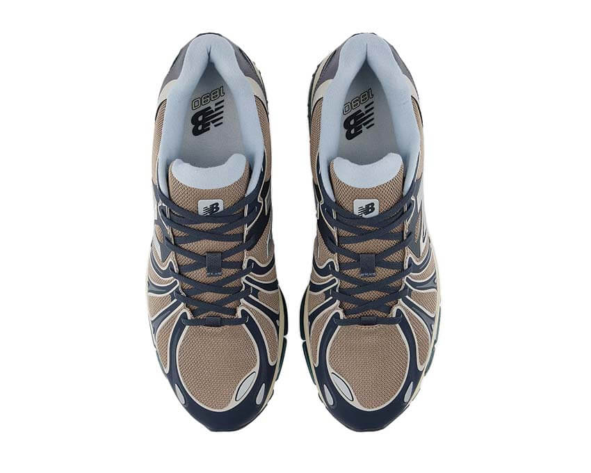 New Balance 1890 Outerspace détail — empiècements logo N coloris bleu nuit