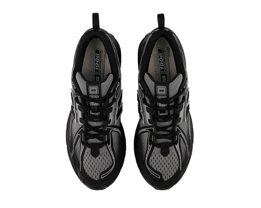 New Balance 1906E Noir détail — empiècements mesh logo N protection premium