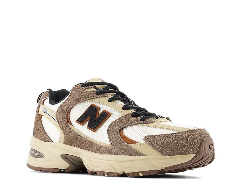 New Balance 530 Dark Mushroom Incense Linen Seitenansicht — atmungsaktives Mesh-Obermaterial