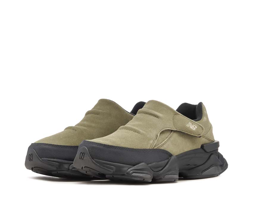 New Balance 8040 Dark Olivine detalle — materiales mixtos mesh y TPU