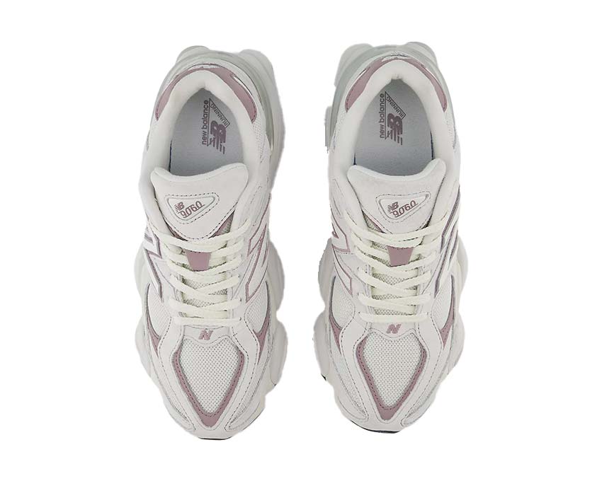 New Balance 9060 Grey Matter Ice Wine détail — empiècements superposés