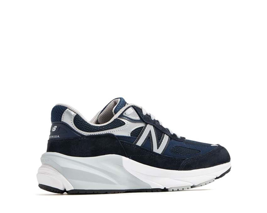 New Balance 990v6 Navy Made in USA W vue latérale — suède et mesh féminin