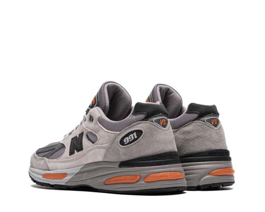 New Balance 991v2 Made in UK Pelican Grey Orange semelle — semelle ENCAP absorption