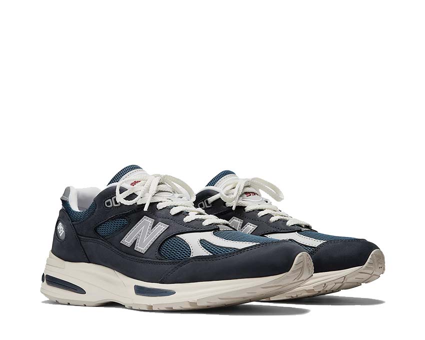 New Balance 991v2 Made in UK Total Eclipse Indian Teal vue latérale — cuir pleine fleur