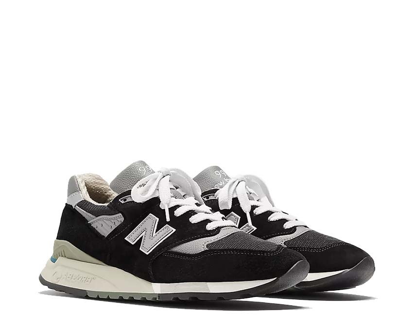 New Balance 998 Black White Made in USA vue latérale — cuir pleine fleur