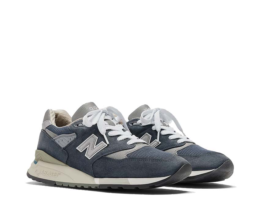 New Balance 998 Navy Made in USA vue latérale — cuir et suède premium