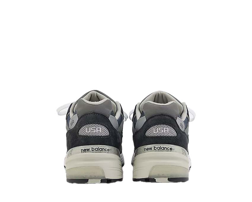 New Balance 992 Navy Grey Silver détail — mesh et suède fabriqué aux États-Unis